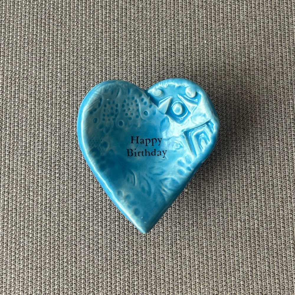 Inspired Living Blue Happy Birthday Heart-Shaped Giving Bowl Jewelry Dish